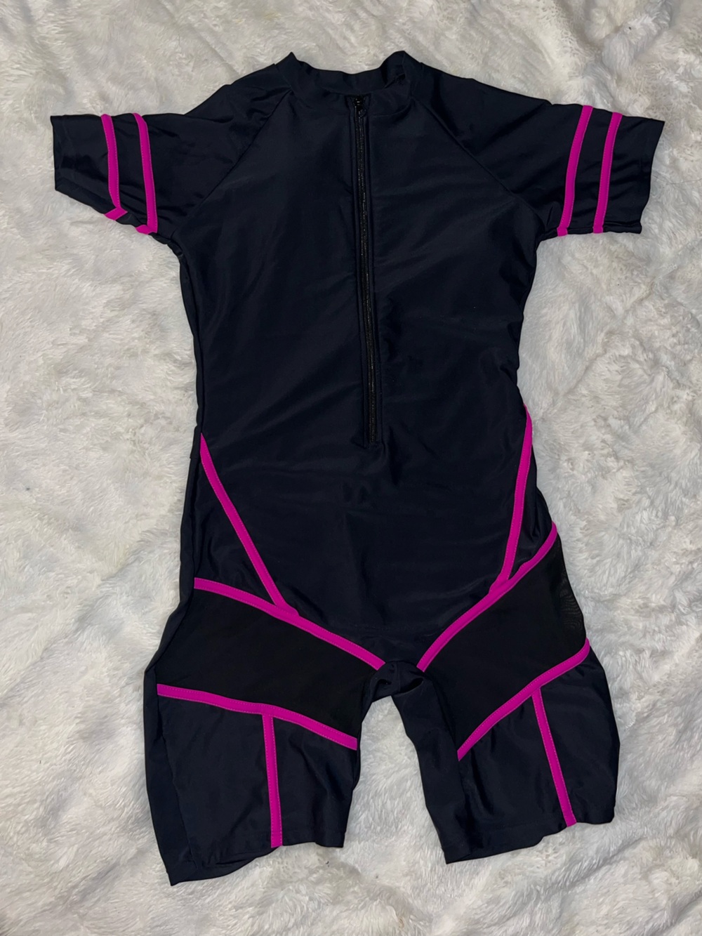 Women’s Black One-Piece Swim Suit with Pink Contrast Trim